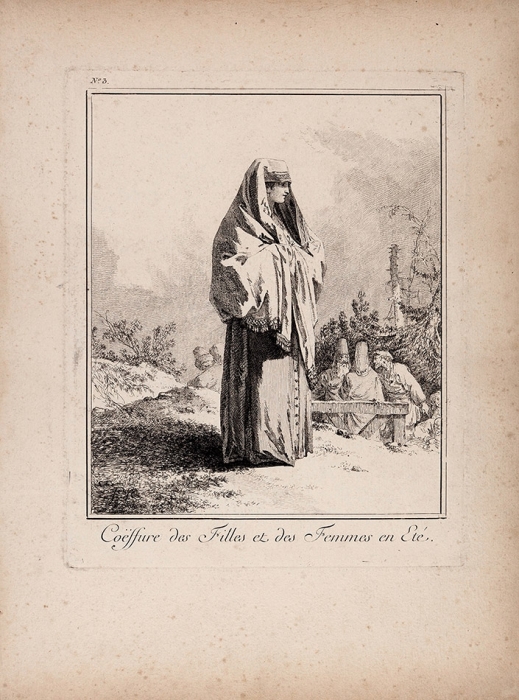 Лепренс (Le Prince) Жан-Батист (1734–1781) «Женский летний головной убор (Coeffure des Filles et des Femmes en Ete)». 1760-е. Бумага, офорт, 32x24,4 см (лист).