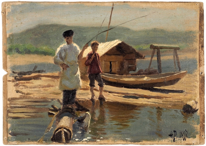 Рерберг Фёдор Иванович (1865–1938) «Рыбаки». 1897. Холст на картоне, масло, 15,3x21 см.