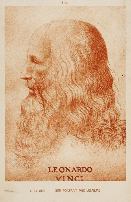 Автограф Д. Мережковского на почтовой карточке «Автопортрет да Винчи» («L. da Vinci. Son portrait par lui-meme»). 1932.