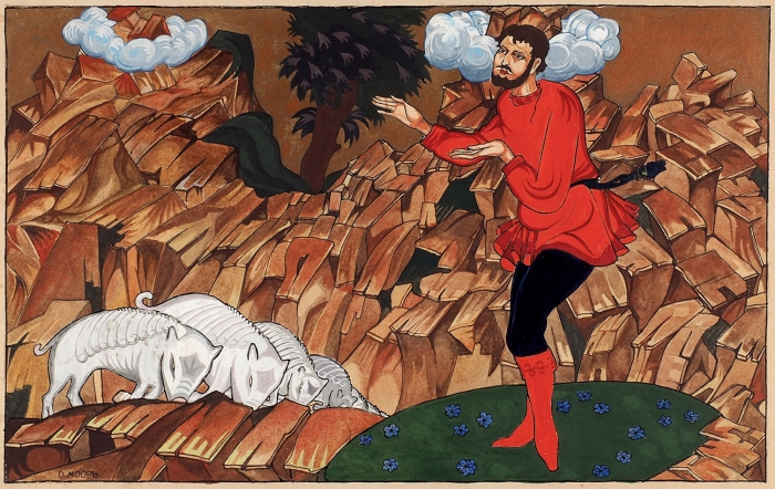 Моор Дмитрий Стахиевич (1883–1946) Иллюстрация к сказке А. Ремизова «Сторона небывалая». 1917. Картон, смешанная техника, 26,5x35,8 см.