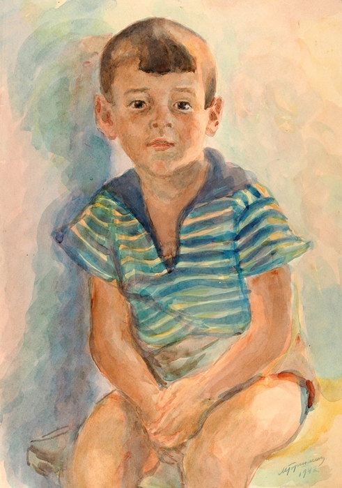 Горшман Михаил Ефимович (Мандель Хаимович) (1902–1972) «Портрет сына». 1942. Бумага, акварель, 30x42,5 см.