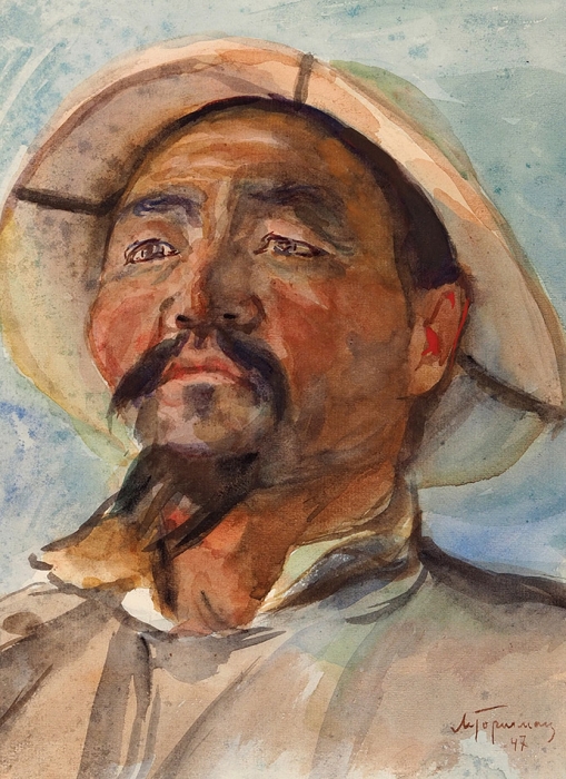 Горшман Михаил Ефимович (Мандель Хаимович) (1902–1972) «Портрет киргиза». 1947. Бумага, акварель, 27x21 см.