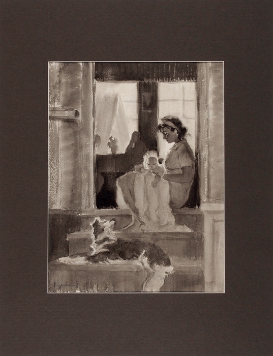Аронов Лев Ильич (1909–1972) Рисунок к картине «Материнство». 1939. Бумага, черная акварель, 34,5x26,5 см.