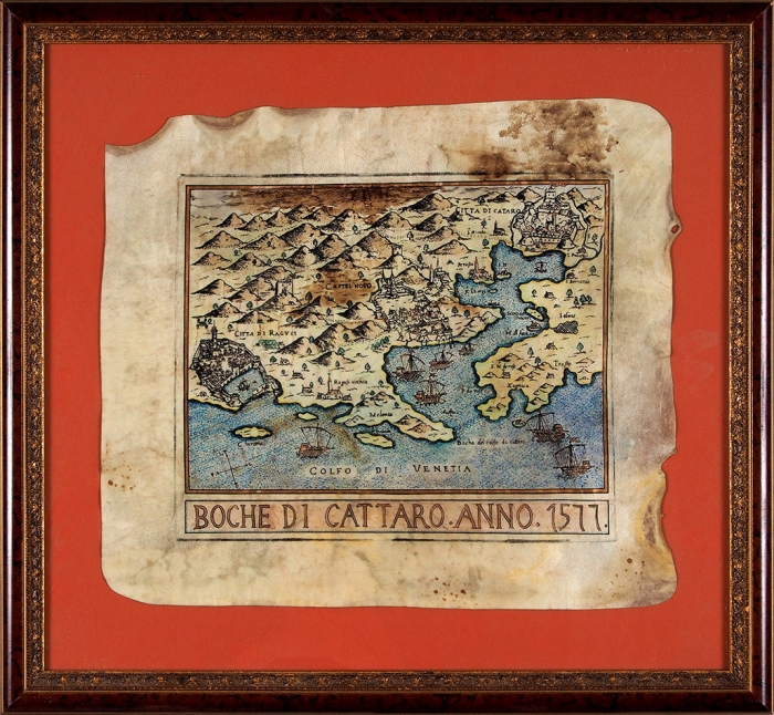 Карта-портулан Которского залива. [Boche di Cattaro. На ит. яз.]. 1577.