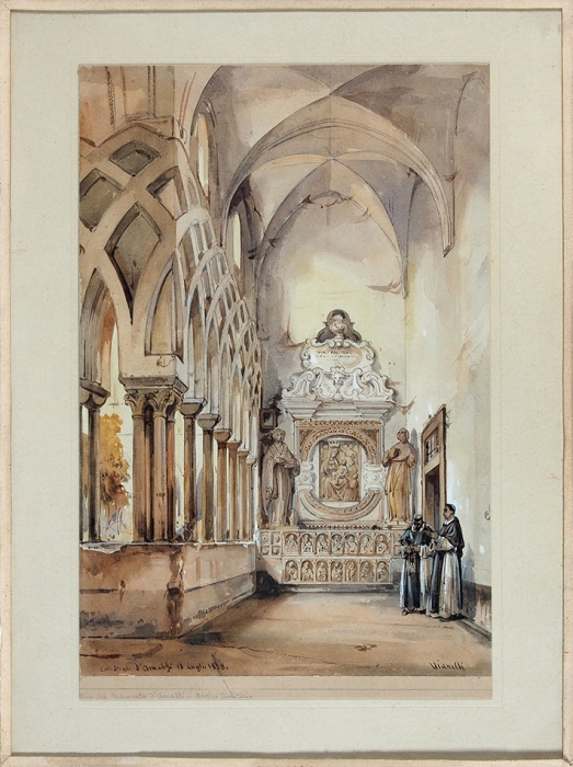 Вианелли (Vianelli) Ахилл (1803-1894) «Собор в Амальфи». 1838. Картон, графитный карандаш, акварель, белила, 35,5x23 см.