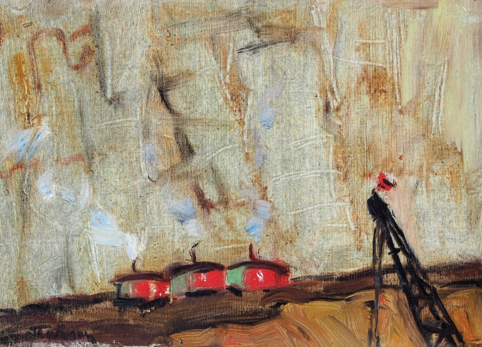[Из собрания Г.М. Левитина] Татлин Владимир Евграфович (1885–1953) «Пейзаж с красными домами». 1940-е — 1953. Картон, масло, 12x16,6 см.