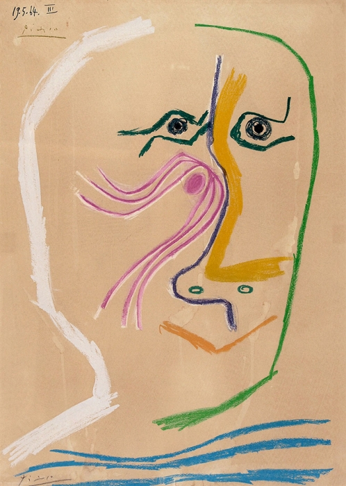 Пикассо Пабло (Pablo Picasso) (1881–1973) «Лицо». 1964. Бумага, цветная литография, 62,5x44 см (в свету).