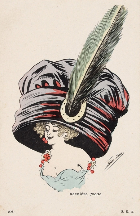 Семь сатирических открыток о модах на женские головные уборы. Франция, 1910-е гг.