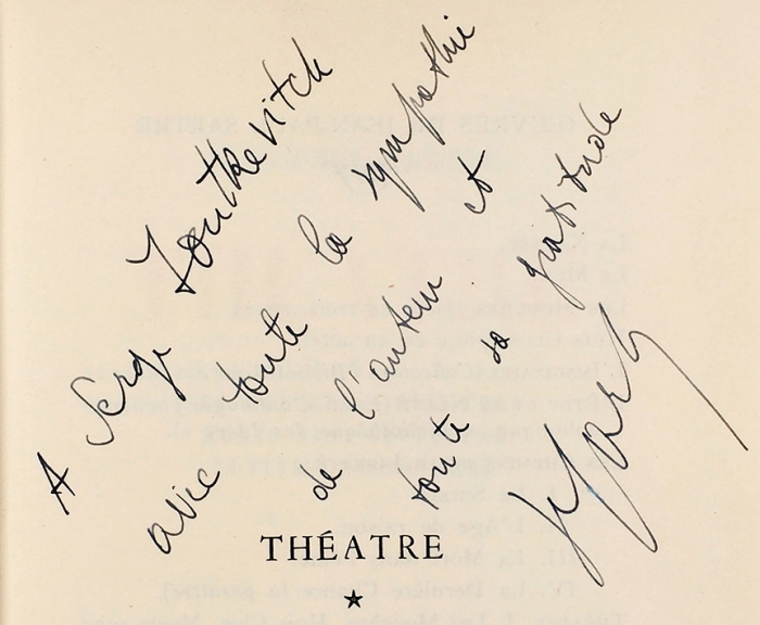 [С автографом С. Юткевичу] Сартр, Ж.-П. Театр. [На фр. яз.] Париж, 1947.