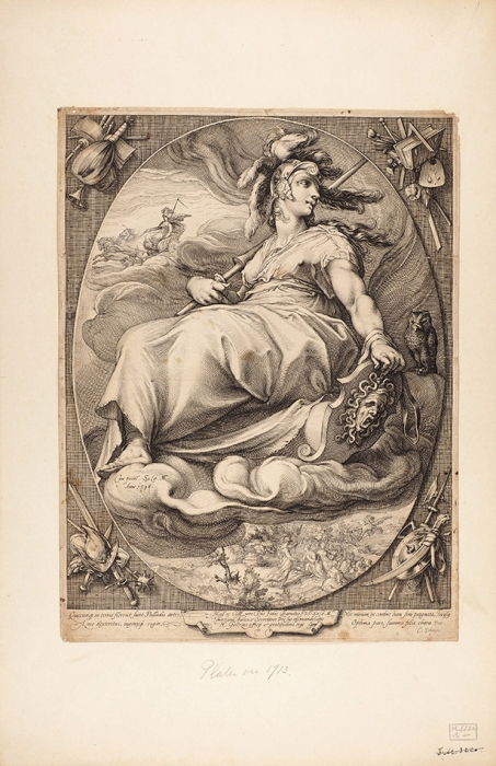[Один из оттисков хранится в Британском музее] Гольциус Хендрик (Hendrik Goltzius) (1558–1617) «Афина Паллада». 1596. Бумага, резец, 34,4x25,8 см (лист обрезан).