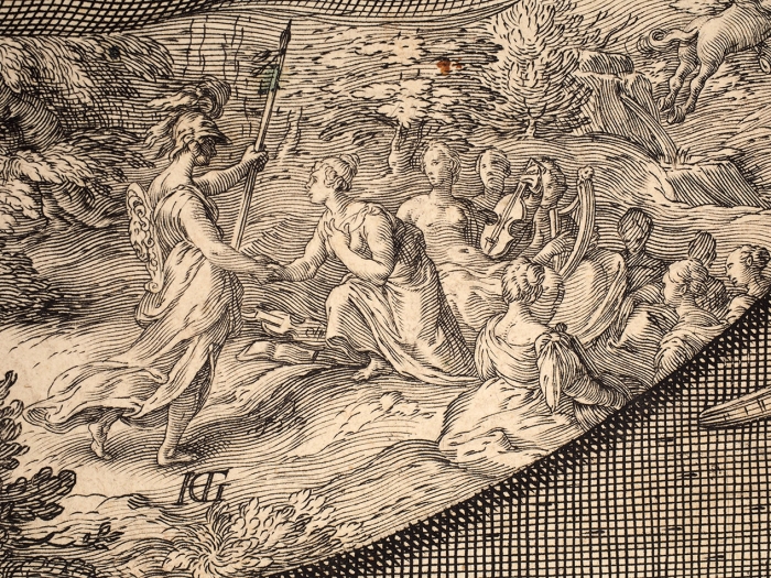 [Один из оттисков хранится в Британском музее] Гольциус Хендрик (Hendrik Goltzius) (1558–1617) «Афина Паллада». 1596. Бумага, резец, 34,4x25,8 см (лист обрезан).