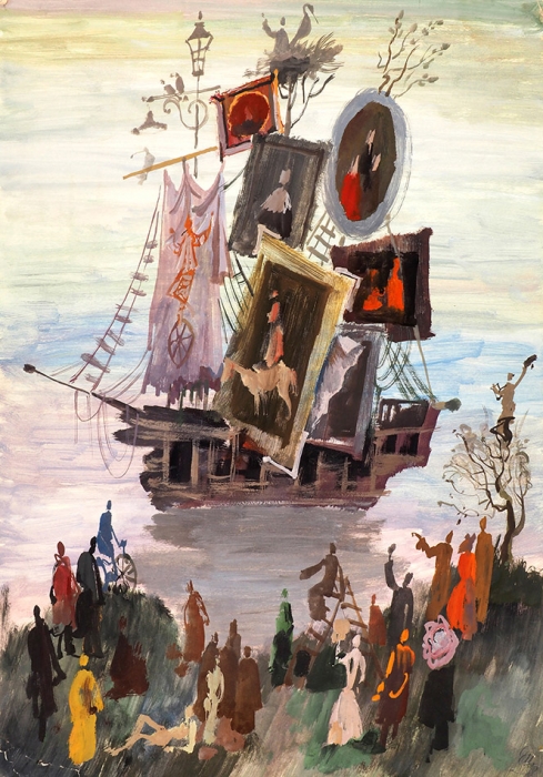 [Собственность автора] Измайлов Евгений Аскерович (род. 1939) «Картинный корабль». 1968. Бумага, темпера, 62x43 см.