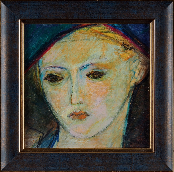 Белашова Екатерина Федоровна (1906–1971) «Женский портрет». 1968. Бумага, смешанная техника, 23,8x24 см.