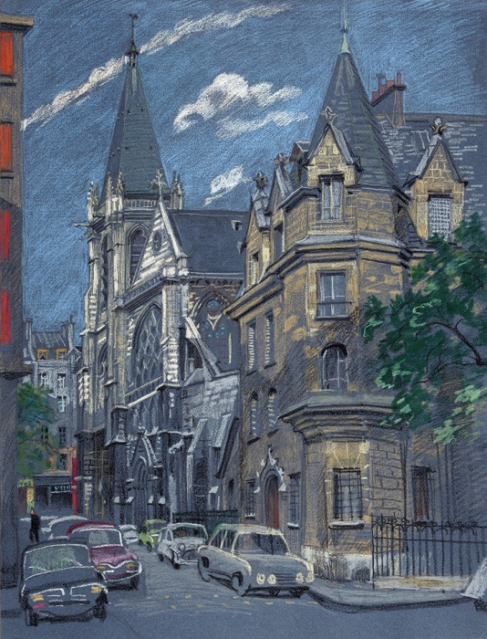 Лившиц Татьяна Исааковна (1925–2010) «Rue des Pretes Saint Severin». 1968. Бумага цветная, пастель, 66x50 см.