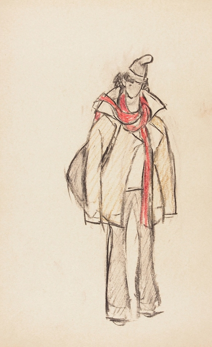 Сойфертис Леонид Владимирович (1911–1996) «Молодой человек в красном шарфе». 1960-е. Бумага, пастель, 31,2x19,8 см.