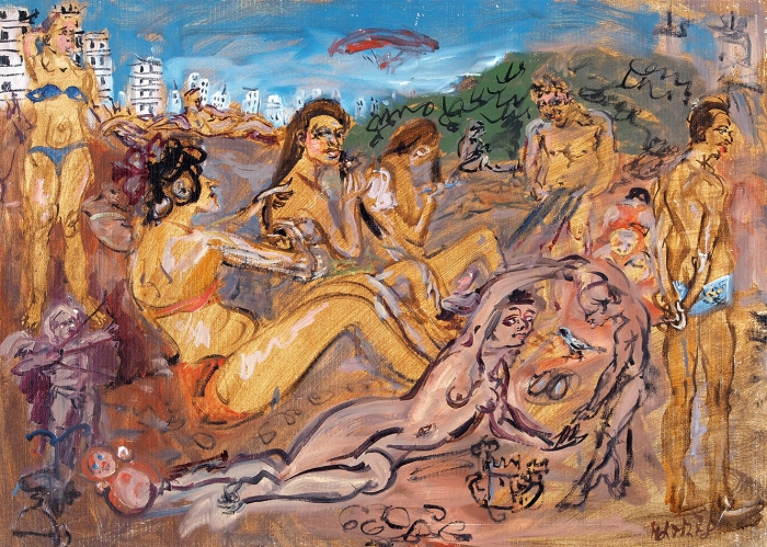 Конышева Натта Ивановна (род. 1935) «Пляж». 1971. Картон, масло, 70x50 см.